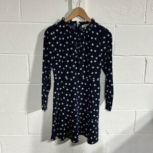 Ann Taylor Loft Navy|White Floral Ruffled Neck Long Sleeve Size 0P